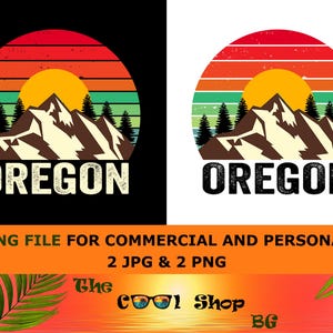 Retro Oregon Sunset PNG: Vintage Mountains Design (Digital Download