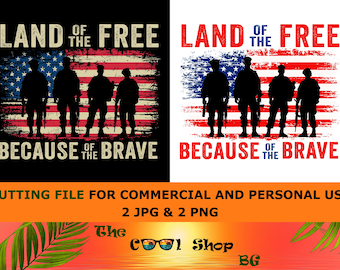 Land Of The Free Because Of The Brave Png, Memorial Day Png, America Png, Patriotic Png, Independence Day Png, Sublimation Cut File, Cricut