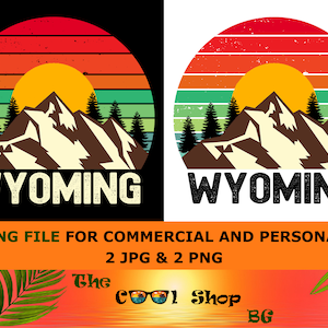 Retro Wyoming Vintage Sublimation Png, Wyoming Sonnenuntergang Png Design, Berge Bäume Retro Sonnenuntergang Png, Wyoming Png, Wyoming Zustand Png