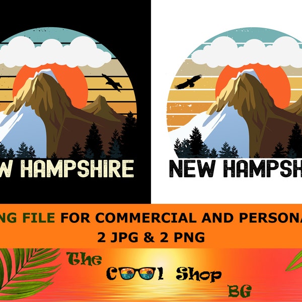 Retro New Hampshire Vintage Sublimation Png, New Hampshire Sunset Png Design, Mountains Trees Retro Sunset Png, New Hampshire Png