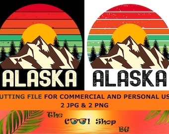 Retro Alaska Vintage Sublimation Png, Alaska Sunset Png Design, Mountains Trees Retro Sunset Png, Alaska Png, Alaska State Png