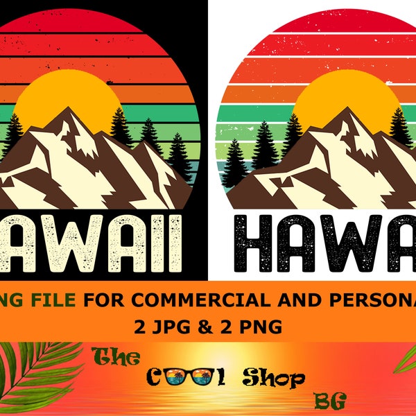 Retro Hawaii Vintage Sublimation Png, Hawaii Sunset Png Design, Mountains Trees Retro Sunset Png, Hawaii Png, Hawaii State Png