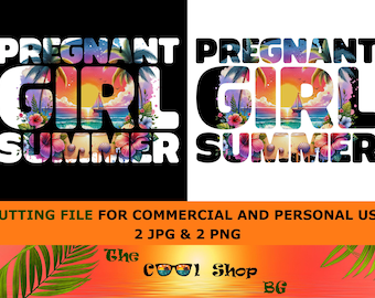 Pregnant Girl Summer Shirt PNG: Baby Announcement (Digital Download)