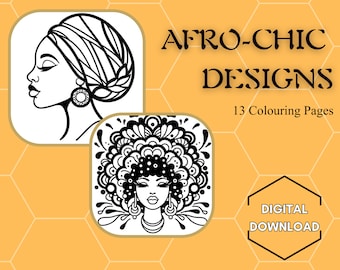 Diseños de ilustraciones afro-chic / Libro para colorear / Páginas para colorear