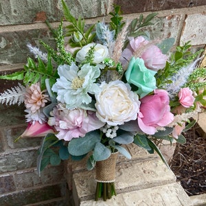 Pastel Bouquet/Multi-Color Bouquet/Pink Wedding Flowers/Bridal Bouquet/Colorful Bouquet/Pink and Mint Bouquet
