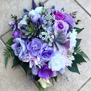 Lavender Bouquet/Succulent Bouquet/Lilac Cascading Bouquet/Purple Wedding Flowers