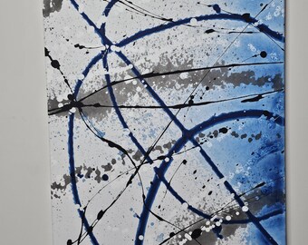 Original Abstract Painting Blue White Acrylic on Canvas 16x20 Modern Wall Art Minimalist Decor One of a Kind