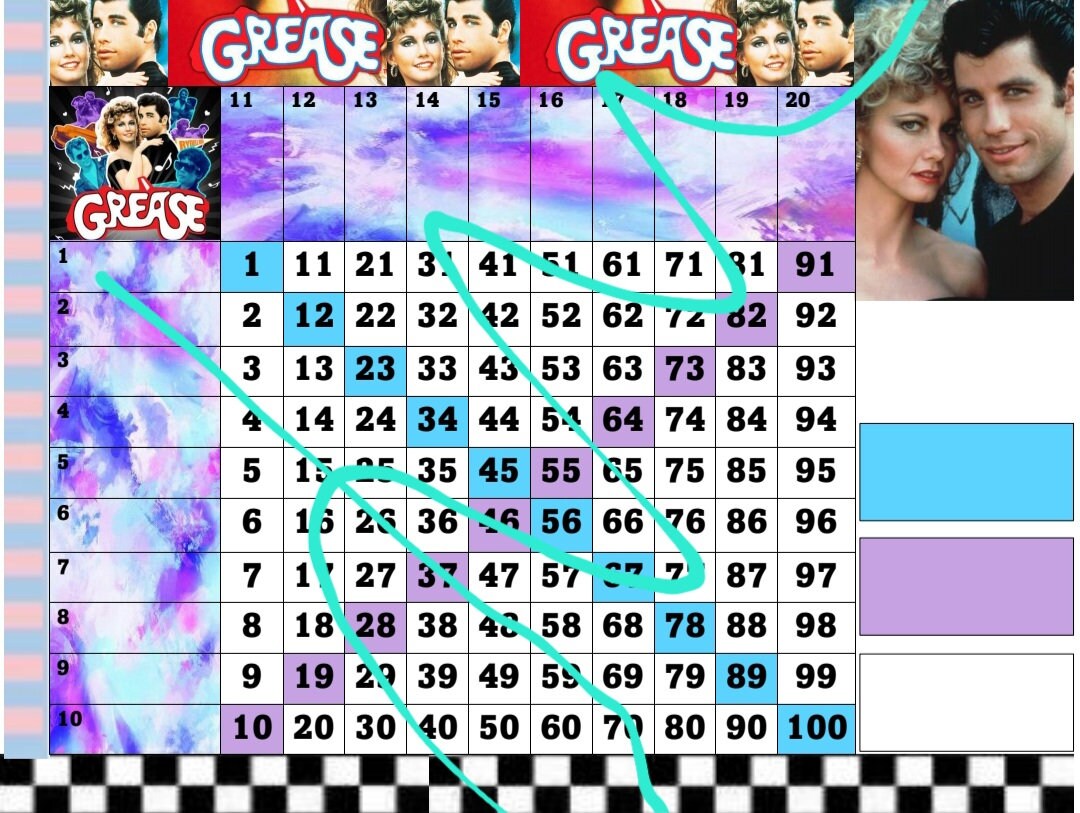 100 Grid Grease Bingo Etsy