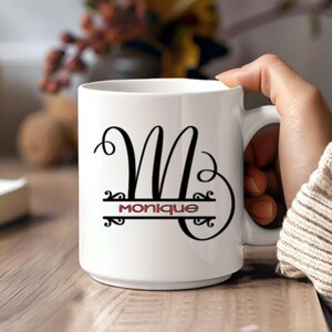 Custom Single Letter Monogram Mug - Personalized Ceramic Coffee Cup Gift