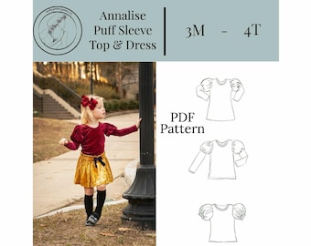 Annalise puff sleeve top and dress pdf pattern puff sleeve dress toddler puff sleeve top baby puff sleeve top  princess dress pdf pattern