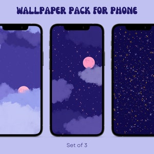 Set of 3 Blue and Purple Sky Wallpaper Pack | Cute Digital Downloads for Girls | Cute Starry Sky Digital Wallpapers for Phone