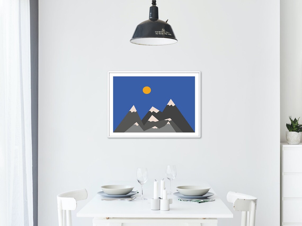 Abstract Blue Sky Gray Mountains Printable Wall Art | Etsy