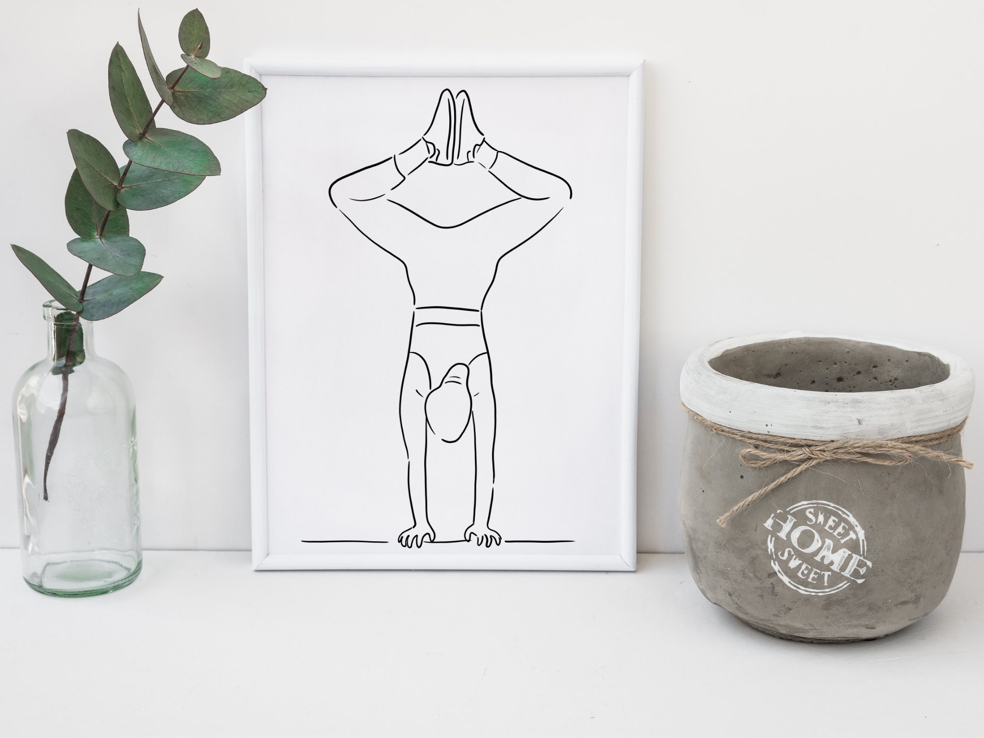 Bound Angle Headstand Yoga pose downloadable line art drawing Etsy