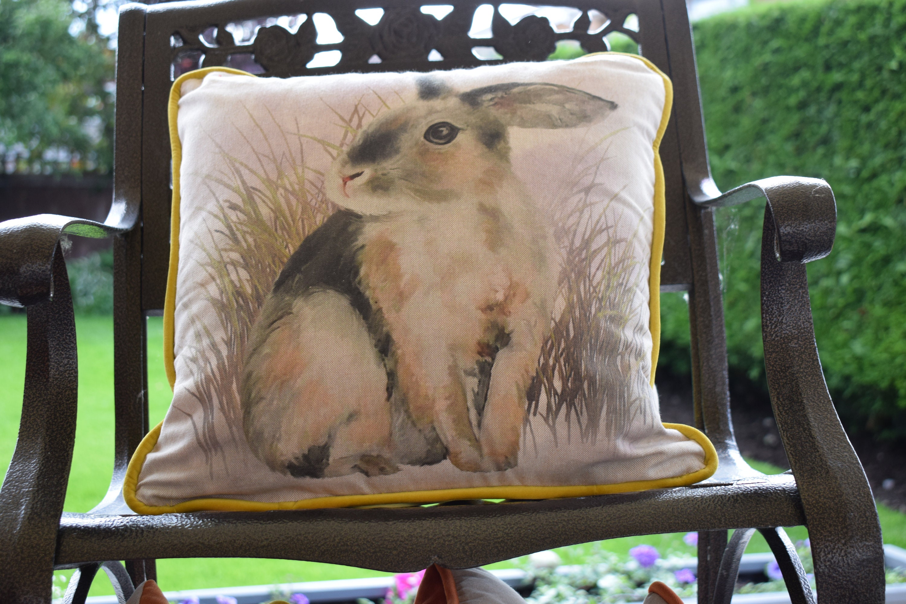 Homemade Rabbit Print Yellow Velvet Cushion Etsy UK
