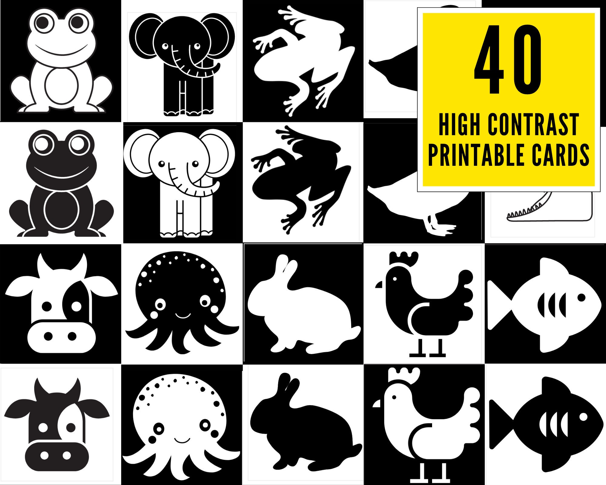 40 PRINTABLE HighContrast BlackandWhite Baby Sensory Etsy