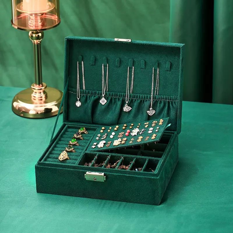 3layer Velvet Green Jewelry Box Customized Name Jewelry Etsy