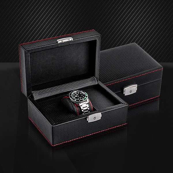 Custom Name Carbon Fiber Single Slot Watch Box Organizer Mens Wristwatch Storage Box Watch Display Case | Gift for Him