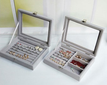 Tragbarer Samt Schmuck Ring Schmuck Display Organizer Box Tray Halter Ohrring Schmuck Aufbewahrung Vitrinen Geschenk für Sie Mutter Frau Mädchen