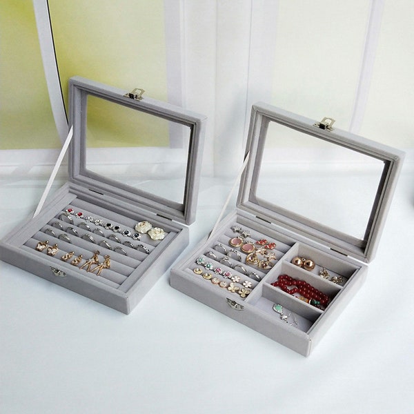 Tragbarer Samt Schmuck Ring Schmuck Display Organizer Box Tray Halter Ohrring Schmuck Aufbewahrung Vitrinen Geschenk für Sie Mutter Frau Mädchen