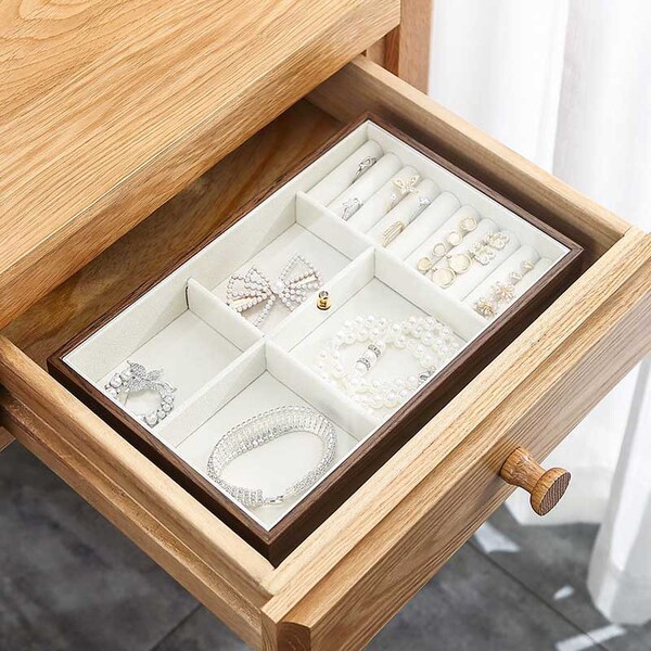 Personalized Name Dust-proof Wooden Jewelry Organizer Home Storage Box Bracelet Rings Earrings Watch Holder PVC Lid Display Wedding Gifts