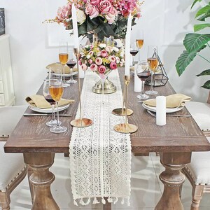 Handmade Weddeing Table Runner | Custom Size Table Runner | Home Decor Dining Kitchen Table | Cotton Crochet Lace Boho Wedding Table Runner