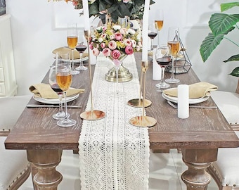 Handmade Weddeing Table Runner | Custom Size Table Runner | Home Decor Dining Kitchen Table | Cotton Crochet Lace Boho Wedding Table Runner