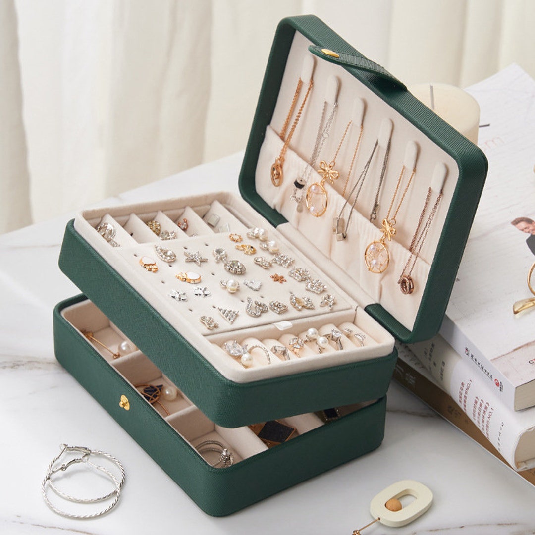 Velvet Jewelry Box Organizer - Lockable 2 Layer Travel Case