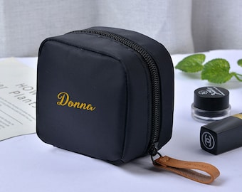 Nom personnalisé femmes sac cosmétique couleur unie Style coréen trousse de maquillage pochette trousse de toilette maquillage organisateur étui cadeau de Noël pour maman