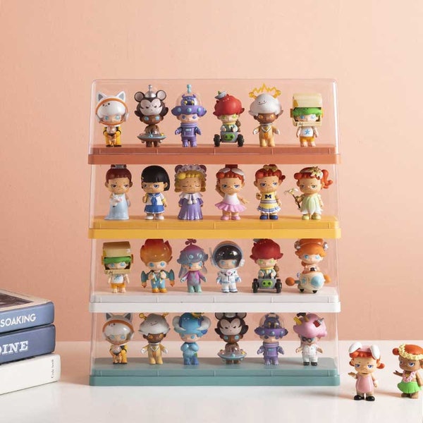 Personalized Name Kawaii Transparent Acrylic Figure Display Stand Toy Model Storage Dust-proof Blind Box Kit Doll Organizer Case Home Decor