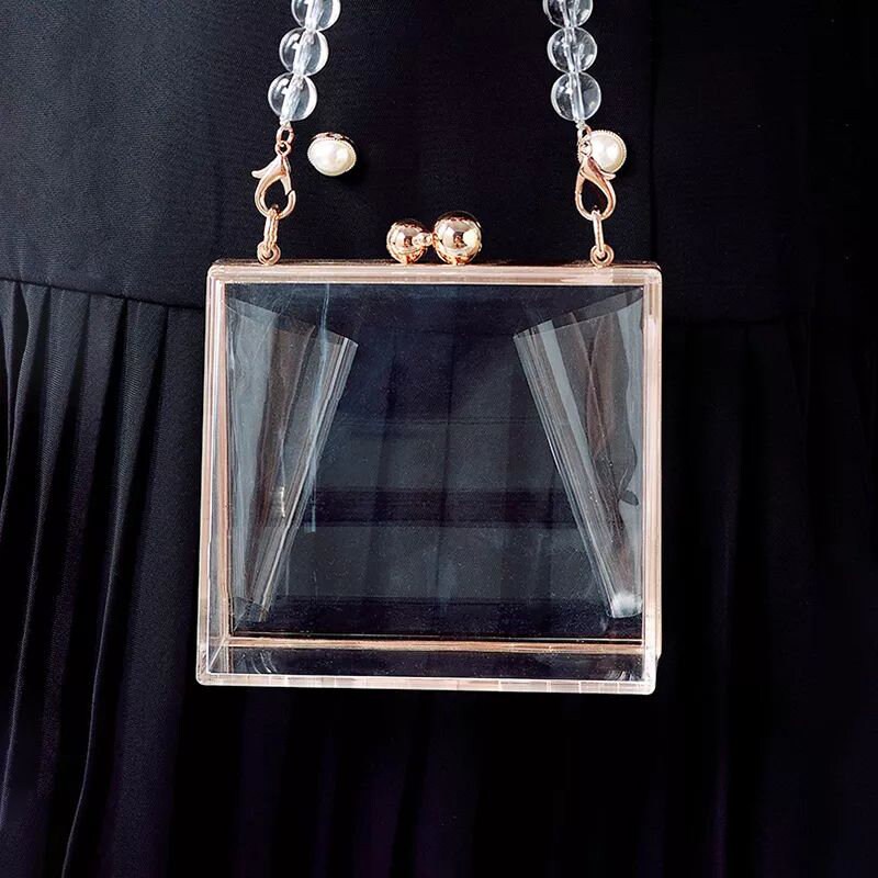 Transparent Square Box Bag, Acrylic Evening Clutch Bag, Women's