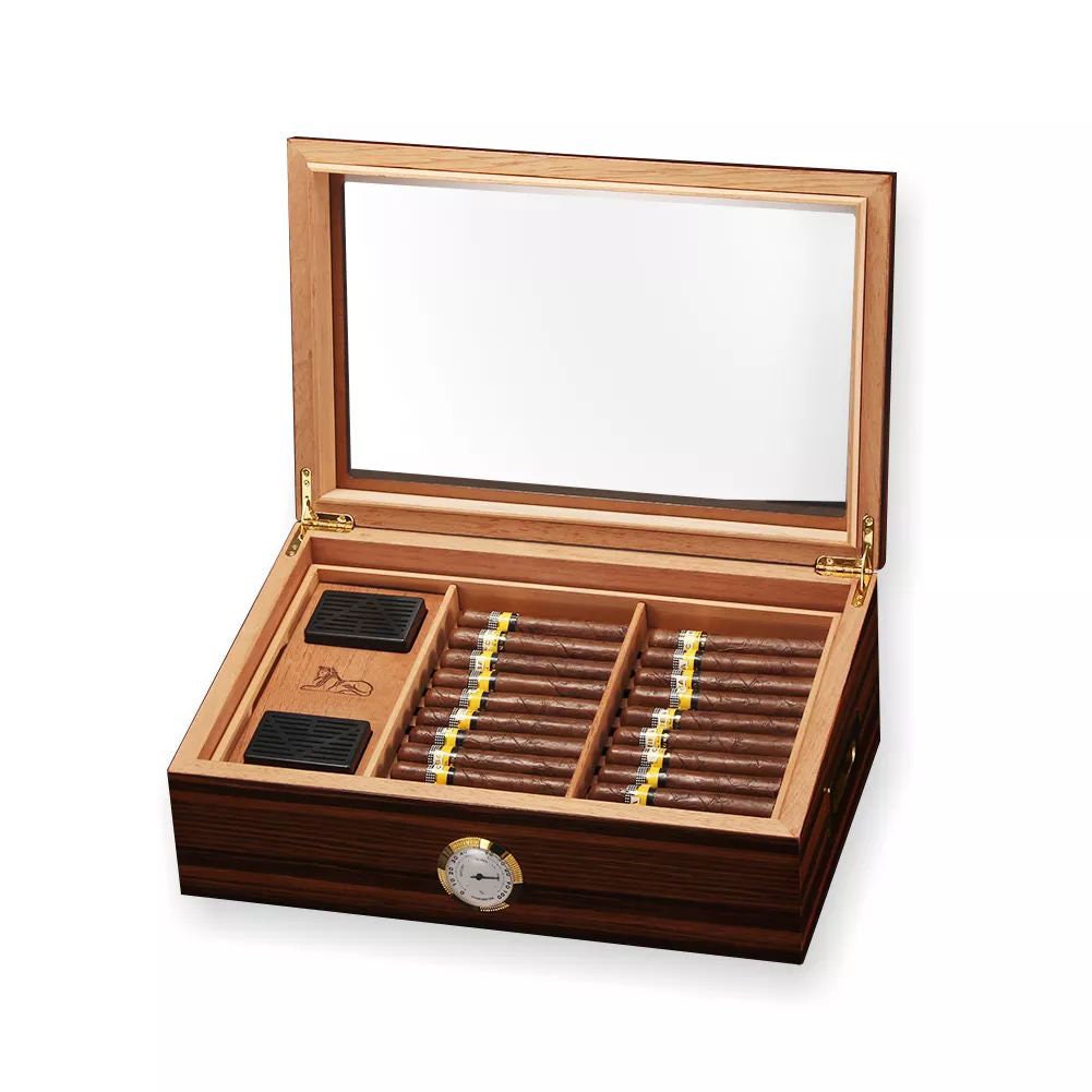 Cedar Wood Cigar Humidor Box Home Large Capacity Luxury Glossy Cigar Case  W/ Hygrometer Humidifier Storage Cigar Box
