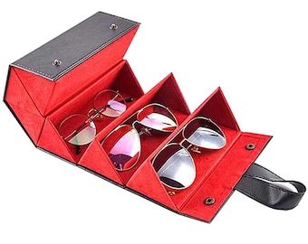 Nombre personalizado Gafas portátiles Organizador Gafas de almacenamiento Caja de almacenamiento Gafas de sol Pantalla de viaje Estuche plegable 5 ranuras Gafas PU Caja Regalos para ella