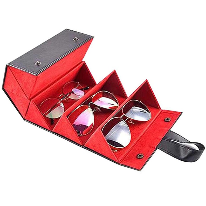 Custom Name Portable Glasses Organizer Eyewear Storage Box Sunglasses Storage Display Travel Fold Case 5 Slots Eyewear PU Box Gifts for Her image 1