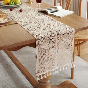 Quilted Table Runner | Handmade Weddeing Table Runner | Custom Size Table Runner | Nordic Beige Crochet Lace Runner | Christmas Table Runner