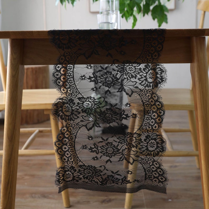Black Lace Table Runner Custom Size Table Runner White Etsy