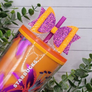 Orange & Purple Chunky Glitter Straw Bow | Straw Bow Topper | Straw Bows | Starbucks | Bow Topper | Starbucks Orange Floral Tumbler