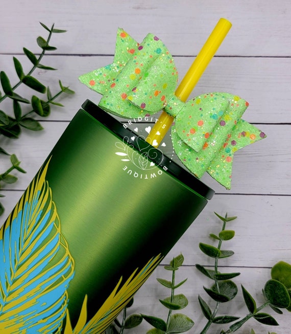 Green Confetti Glitter Straw Bow | Straw Bow | Straw Topper Bow | Bows For  Tumblers | Starbucks Palm Leaf Stainless Steel Tumbler