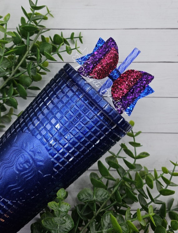 Pink, Purple & Blue Glitter Straw Bow Bow Straw Topper Bows for Cups  Starbucks Blue Glitter Grid Tumbler Stanley Bow Christmas Gift 