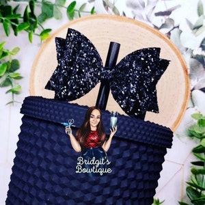 Black Chunky Glitter Straw Bow | Straw Bow Topper | Tumbler Accessories Stanley Bow Topper | Glitter Bow | Starbucks Black Studded Tumbler
