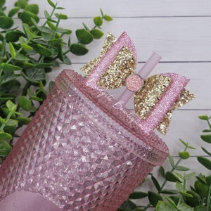 Light Pink & Gold Glitter Straw Bow | Straw Bow Topper | Straw Bow | Starbucks | Bow Topper | Starbucks Glitter Pink Studded Tumbler
