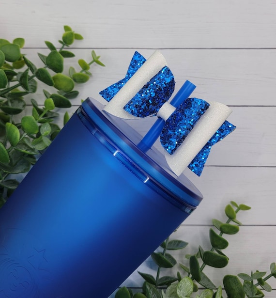 Royal Blue & White Glitter Straw Bow | Straw Bow | Straw Topper Bow | Bows  For Tumblers | Glitter Bow | Bow Topper | Starbucks Tumbler