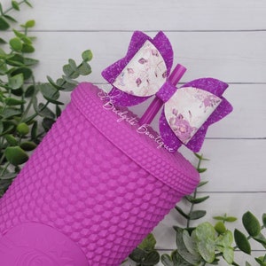 Purple Floral Straw Bow | Straw Bow | Bow Straw Topper | Bows For Tumblers | Starbucks Purple Soft Touch Studded Tumbler