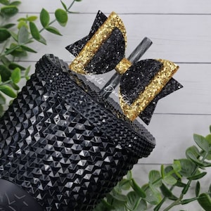 Gold & Black Glitter Straw Bow | Straw Bow | Straw Topper Bow | Bows For Straws | Glitter Bow | Straw Topper | Bows For Cups | Bow