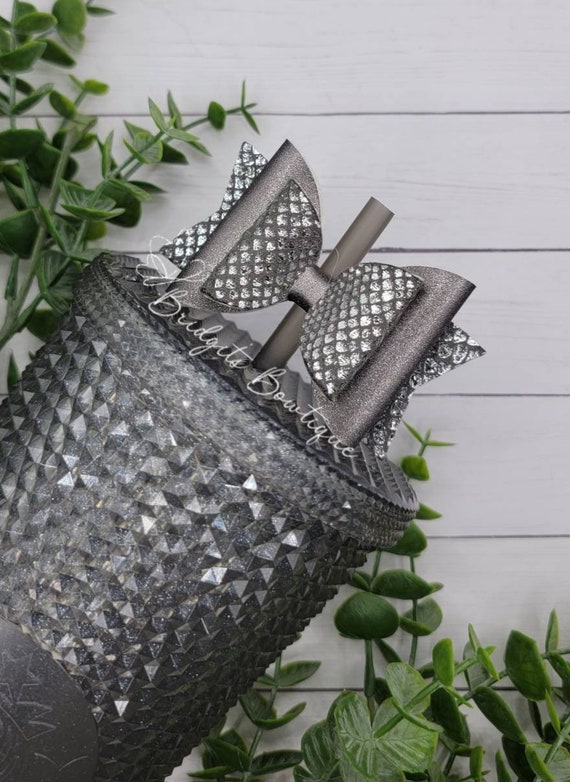 Silver Snake Skin Glitter Straw Bow | Straw Bow | Straw Topper Bow | Bows  For Straws | Starbucks Glitter Gray Studded Tumbler