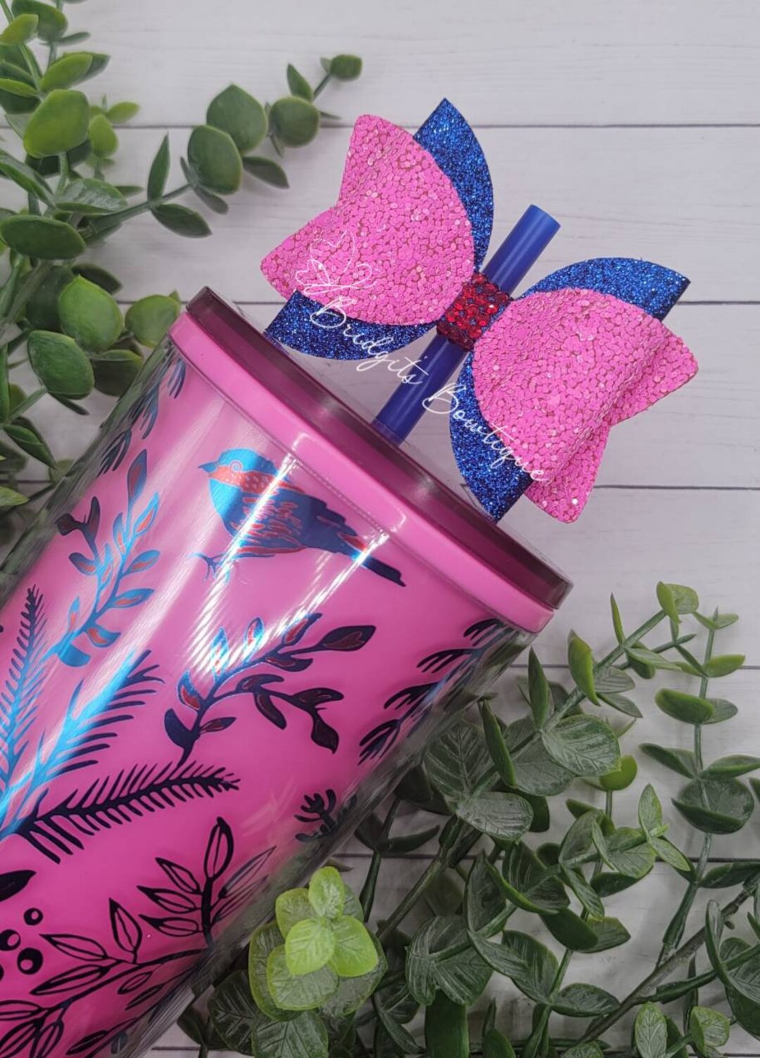 Pretty In Pink Flower Glitter Straw Bow | Straw Bow Topper | Straw Topper  Bow | Bows For Straws | Starbucks Pink Glitter Studded Tumbler