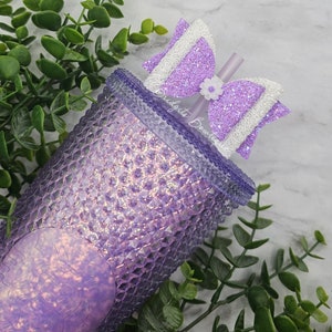 Lavender Purple & White Glitter Bow | Bow Straw Topper | Stanley Cup Bow | Starbucks Bow Topper | Starbucks Lilac Studded Tumbler | Gifts