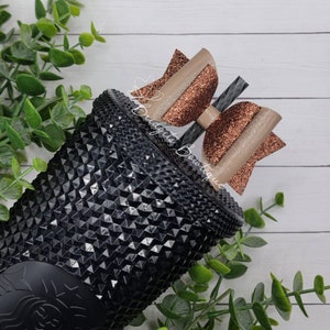Tan & Brown Fine Glitter Straw Bow | Straw Bow | Bows For Tumblers | Glitter Bow | Bow Topper | Starbucks Black Bling Studded Tumbler
