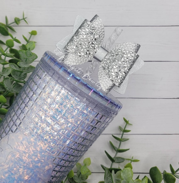 Silver Glitter Textured Straw Bow | Straw Bow Topper | Bows For Cups | Cup  Bow Topper | Starbucks Glitter Grid Tumbler 