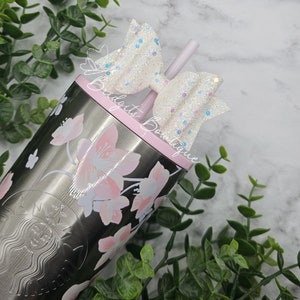Iridescent White Glitter Straw Bow | Straw Bow | Straw Topper Bow | Bows For Tumblers | Starbucks Spring 2024 Stainless | Stanley Straw Bow