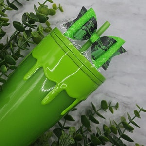 Neon Green Slime Guy Straw Bow Topper | Straw Topper Bow | Starbucks Green Slime Halloween Tumbler | Stanley Bow Topper |